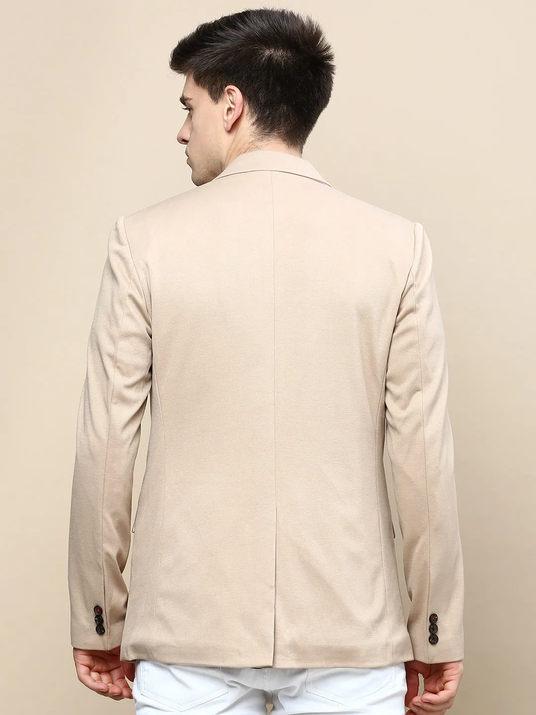 Lightweight Shell Compact Layer Men's Beige Notched Lapel Slim-Fit Single Breasted Blazer