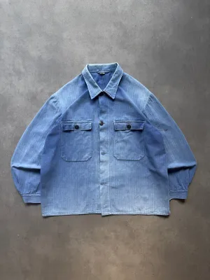 1970s French Shirt (L) Ribbed Trim Holiday Outfit