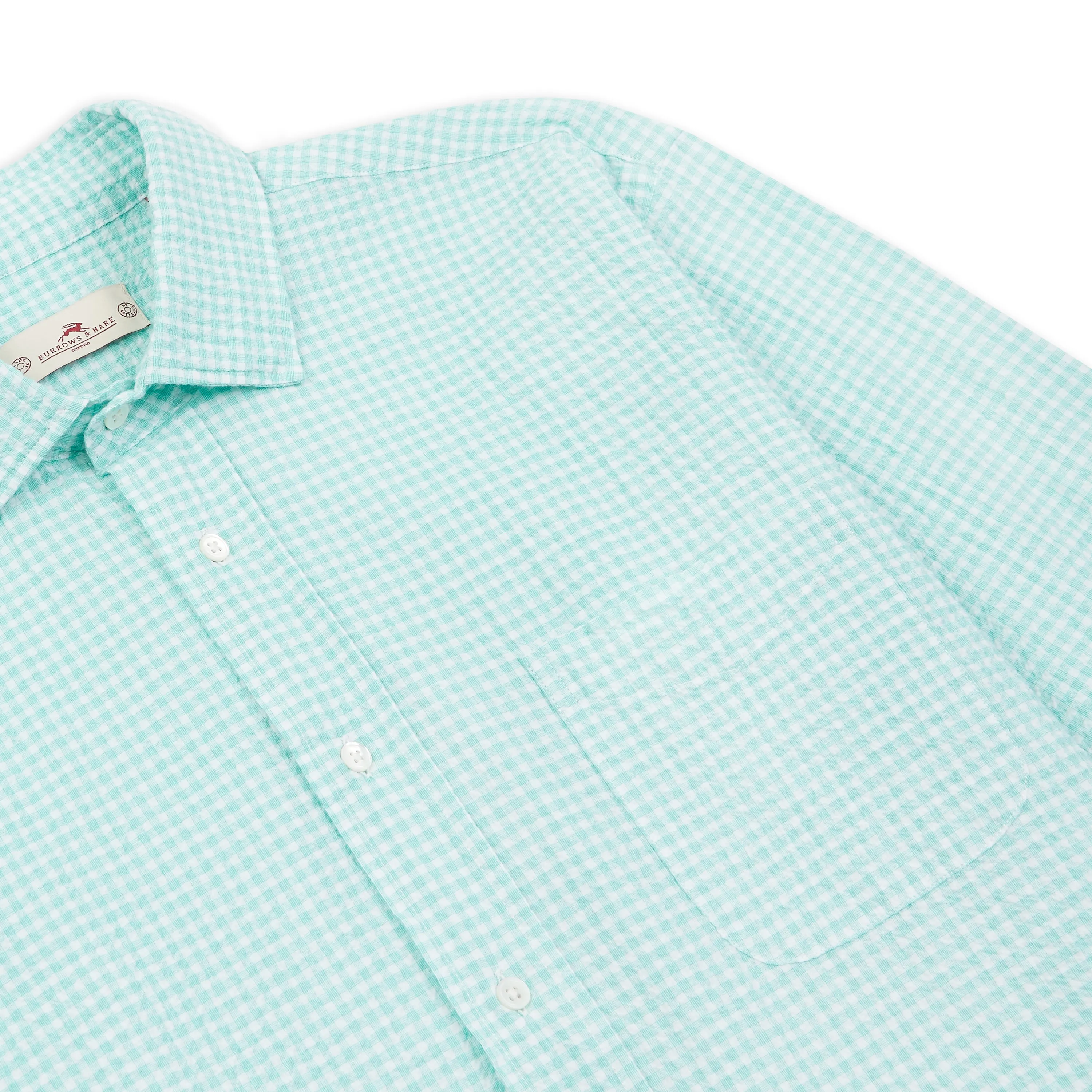 Seersucker Shirt - Gingham Mint Durable Buttons Roll-Up Sleeve