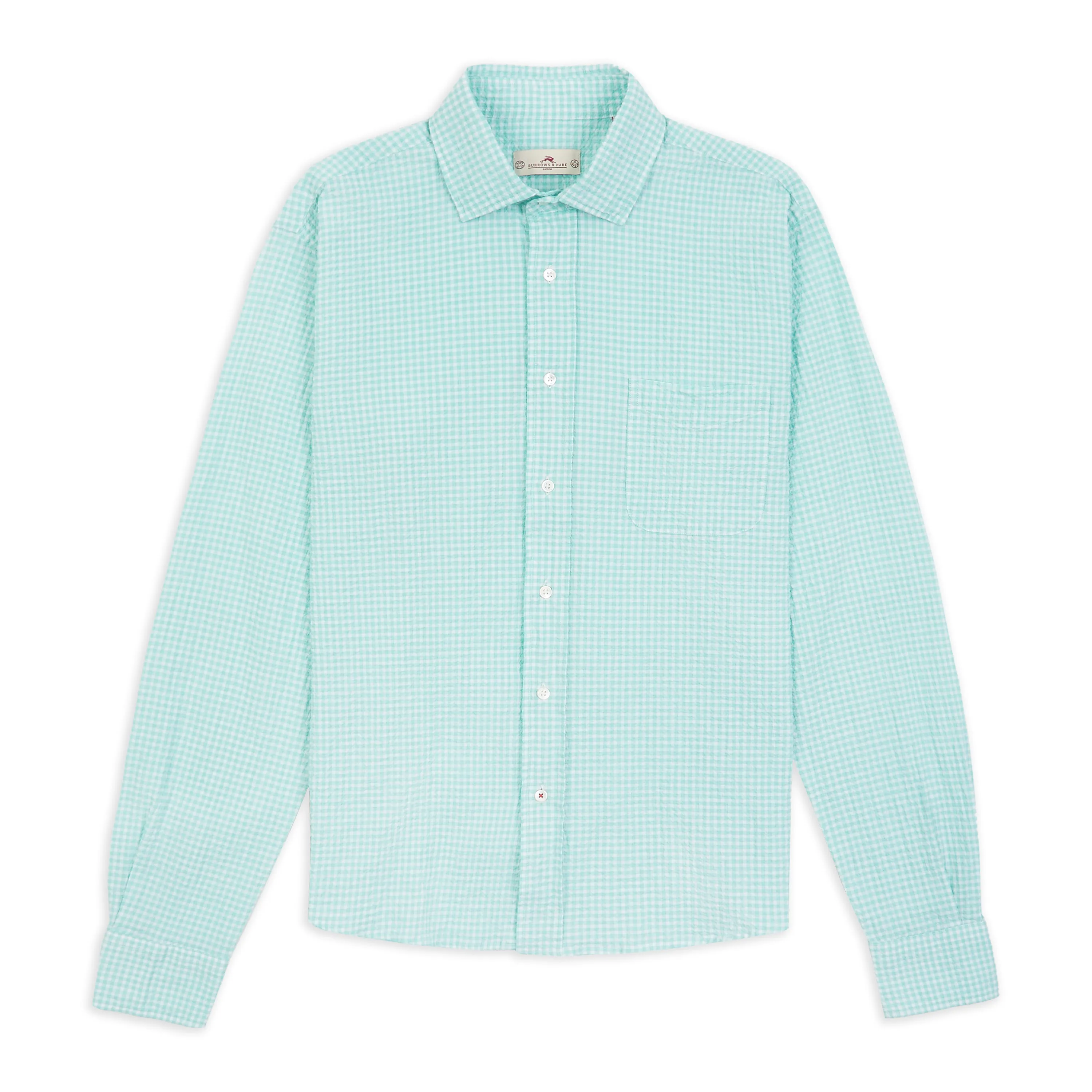 Practical Choice Tuckable Hem Seersucker Shirt - Gingham Mint