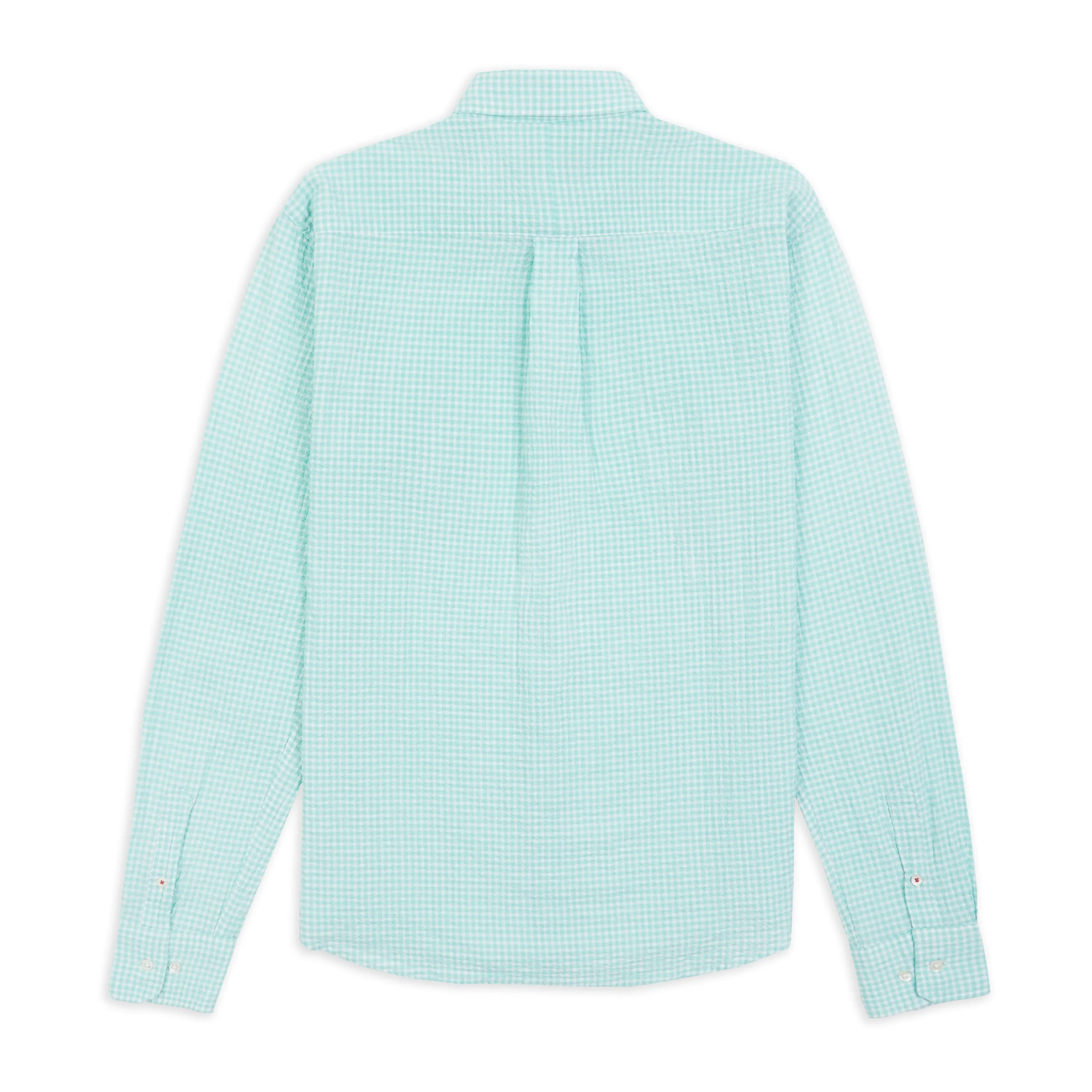 Hidden Button Placket Seersucker Shirt - Gingham Mint