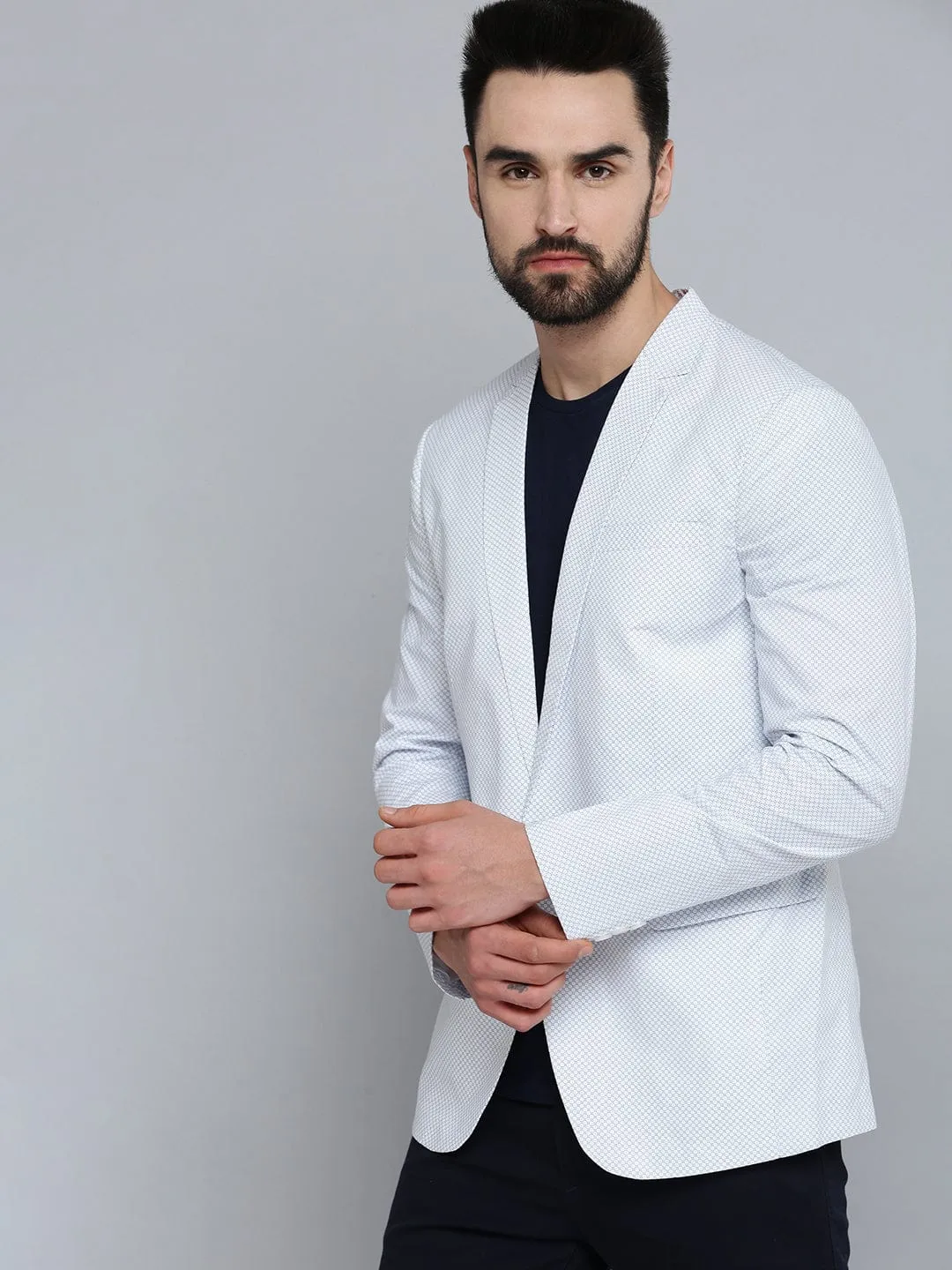 Men's Mandarin Collar Printed White Blazer Down Stuffed Quick drying material