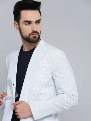 High Collar Windguard Seam Sealed Men's Mandarin Collar Printed White Blazer