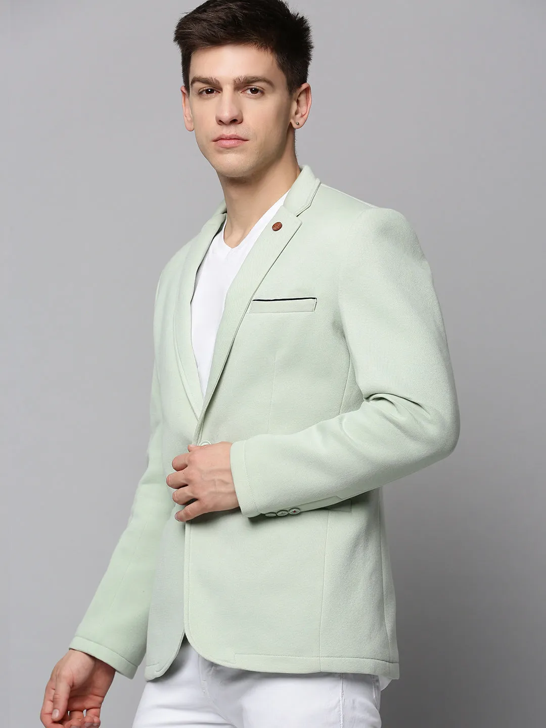 Men's Sea Green Single-Breasted Blazers Eco Friendly Construction Weekend Ready Look