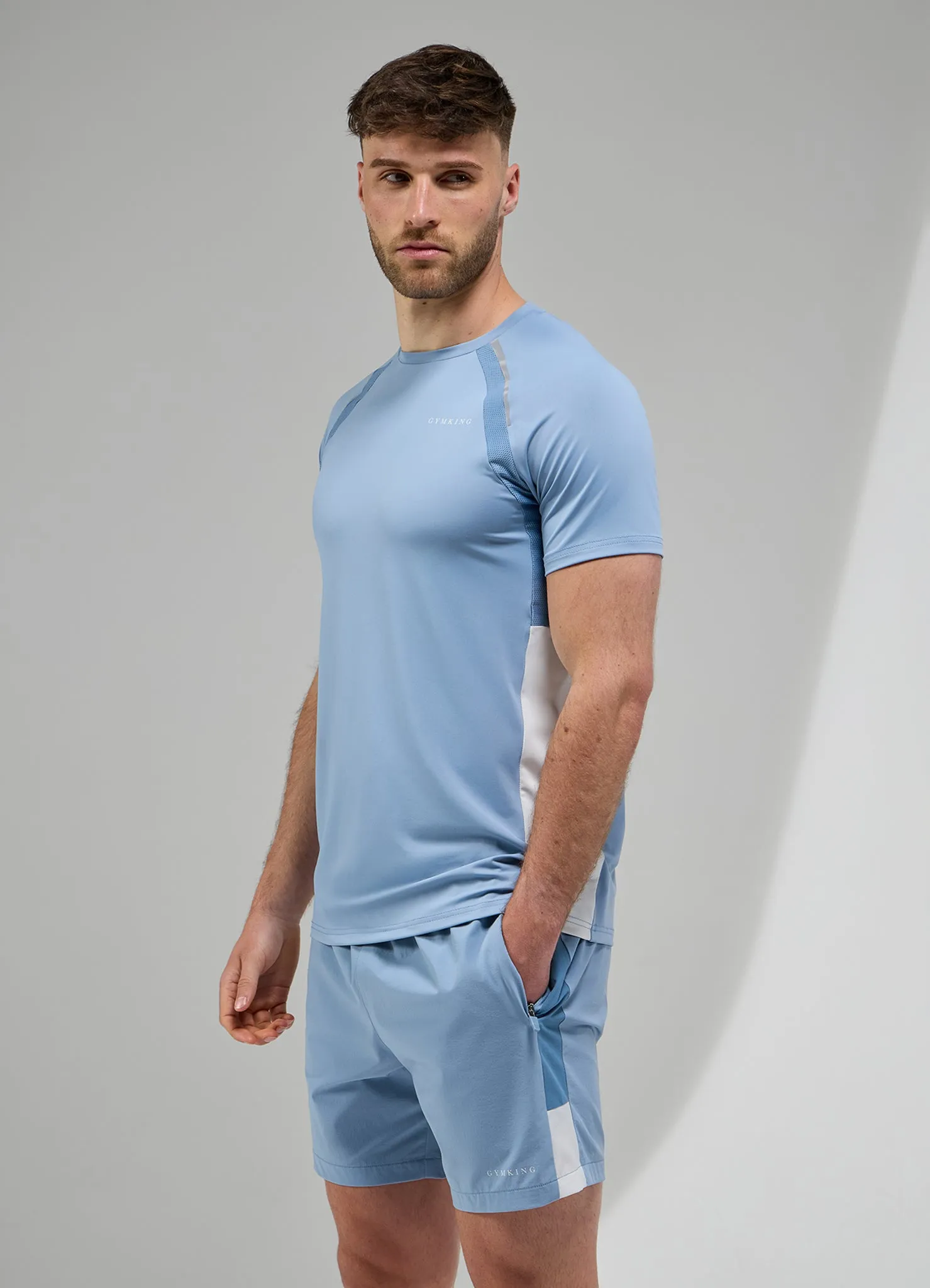 Gym King Focus Woven Tee - Dusk Blue/White Breathable Fit Wear Anti-pilling