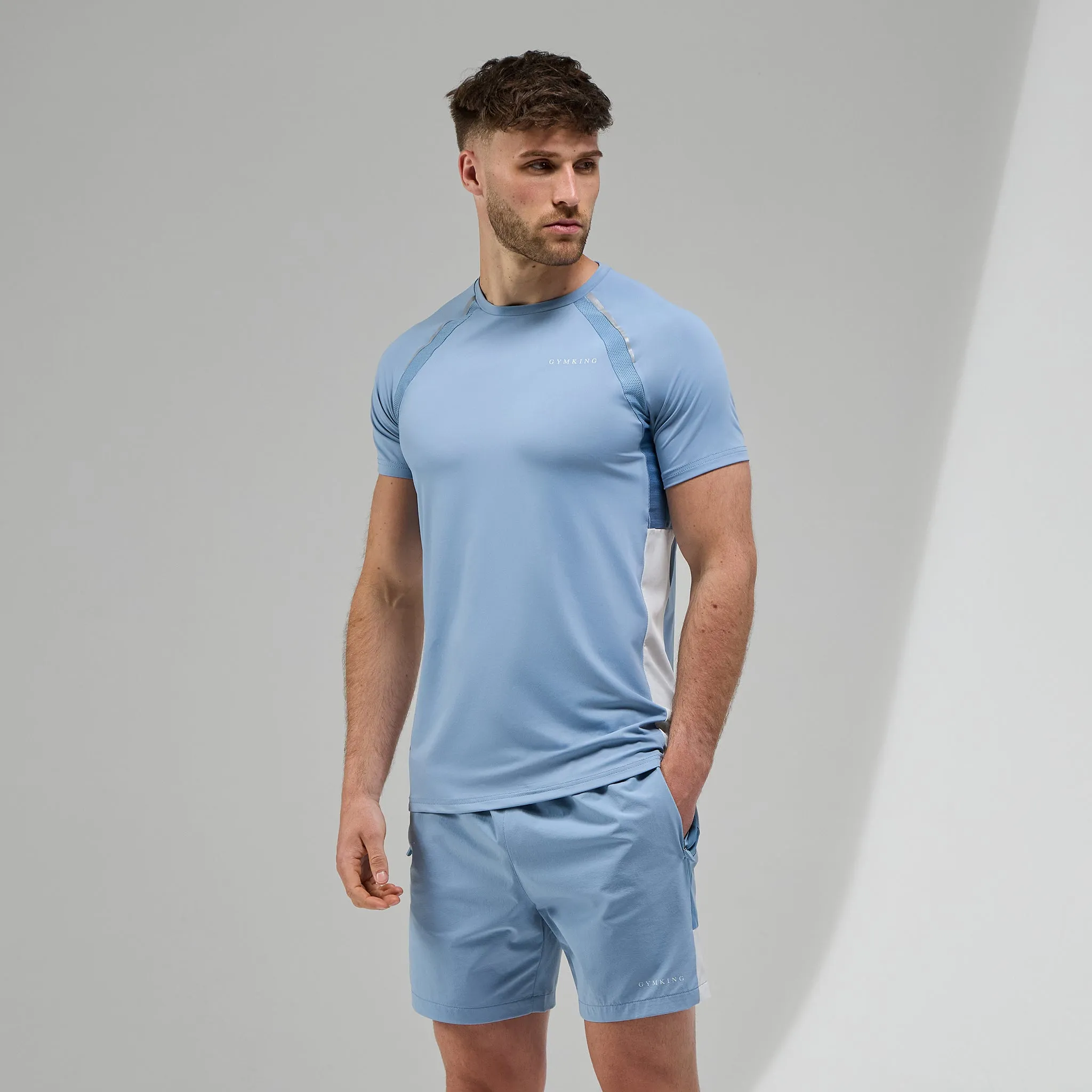 Gym King Focus Woven Tee - Dusk Blue/White Seam Free Shoulders Active Trend