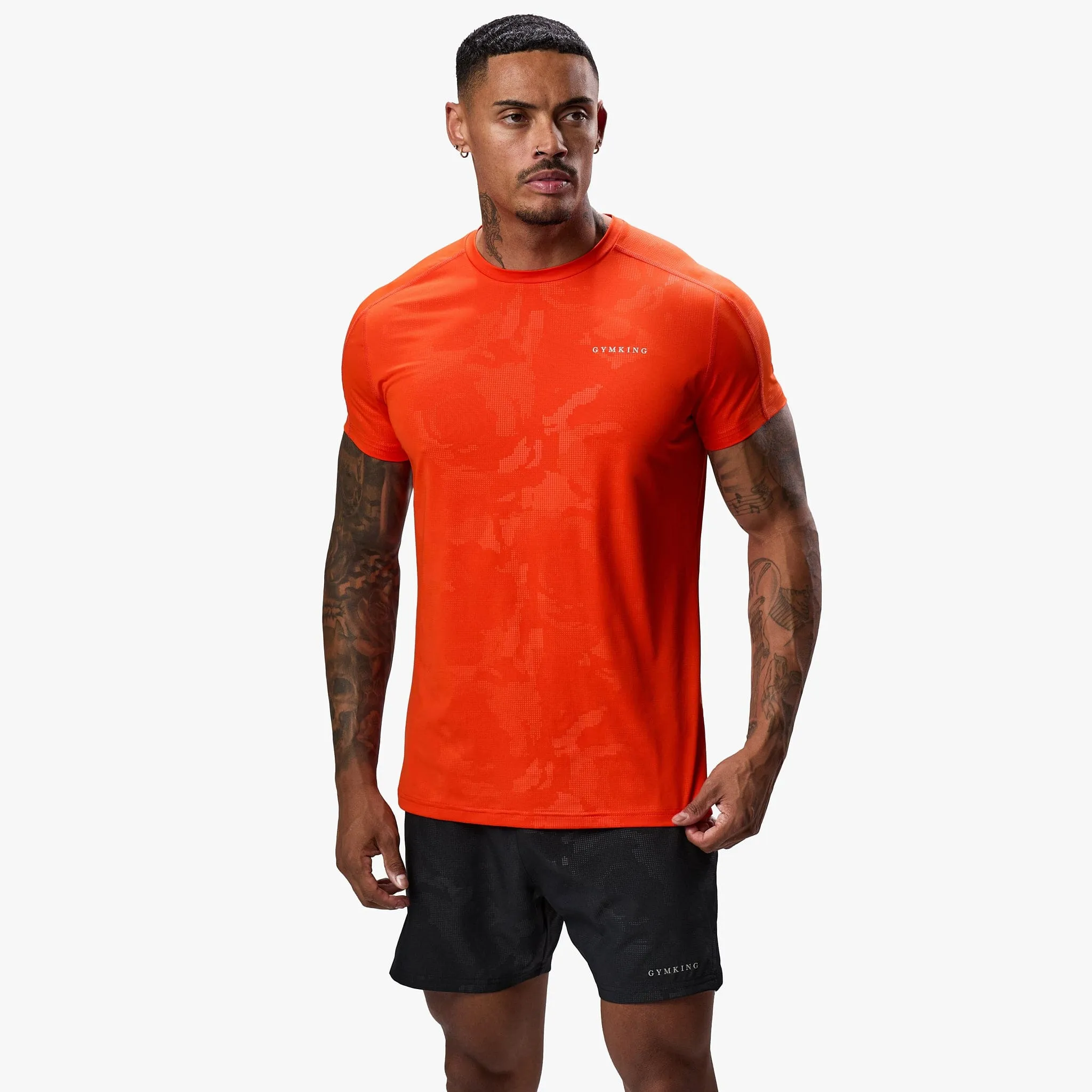 Slim Fit Cut Personalized Gym King Debossed Camo Tee - Flame Orange