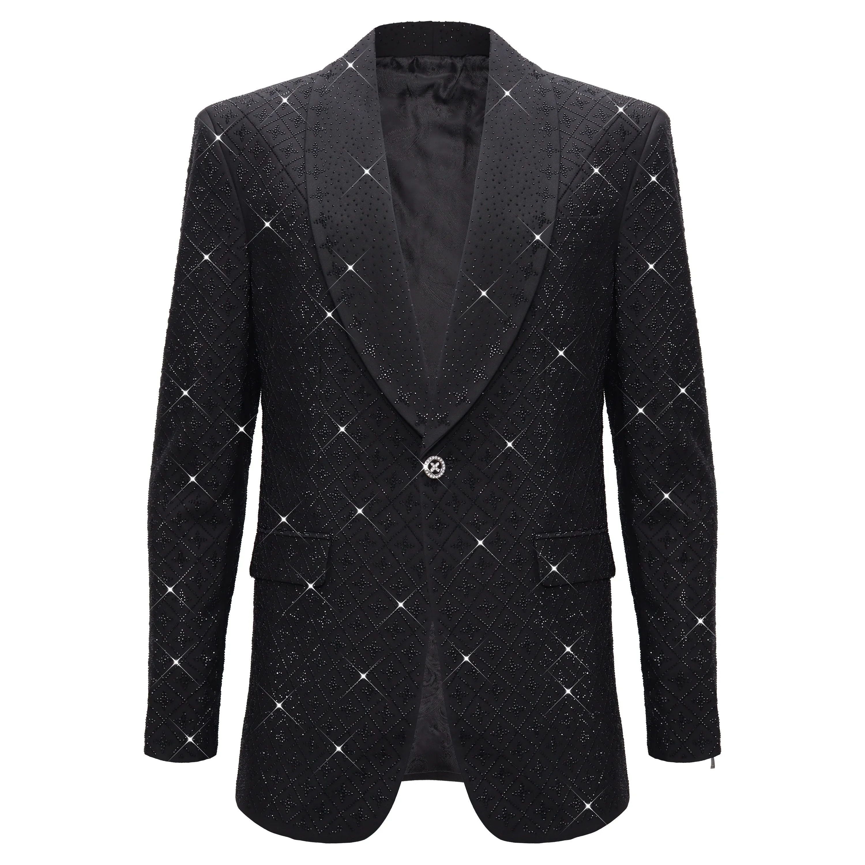 Thermoplastic Elastomer Trim Casual Feel Elegant Black Blazer with Sparkling Embellishments BLACK/BLACK