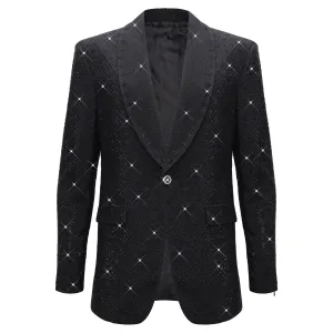 Non Restrictive Armholes Elegant Black Blazer with Sparkling Embellishments BLACK/BLACK