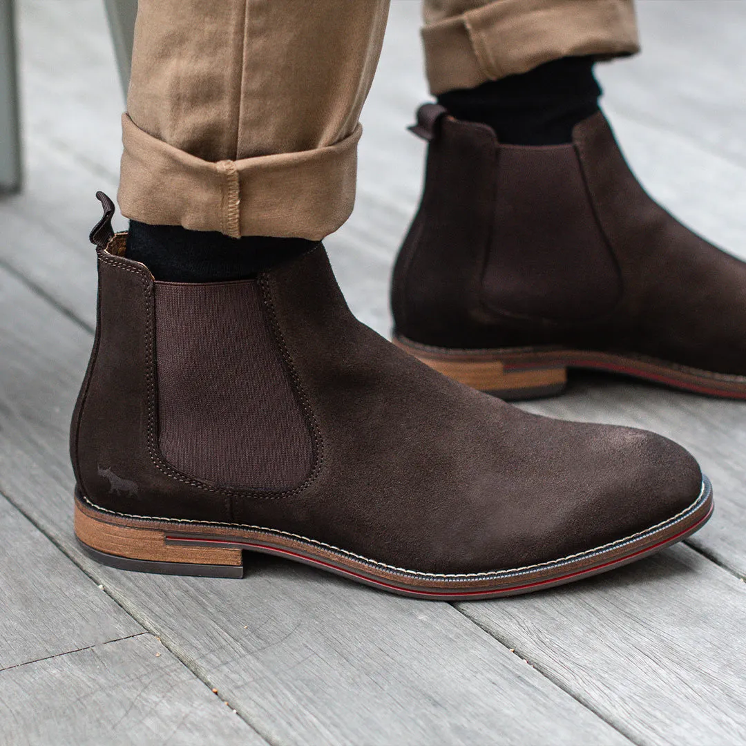 Shock Absorbing Urban Traveler Winner Chelsea Boots Dark Brown Suede