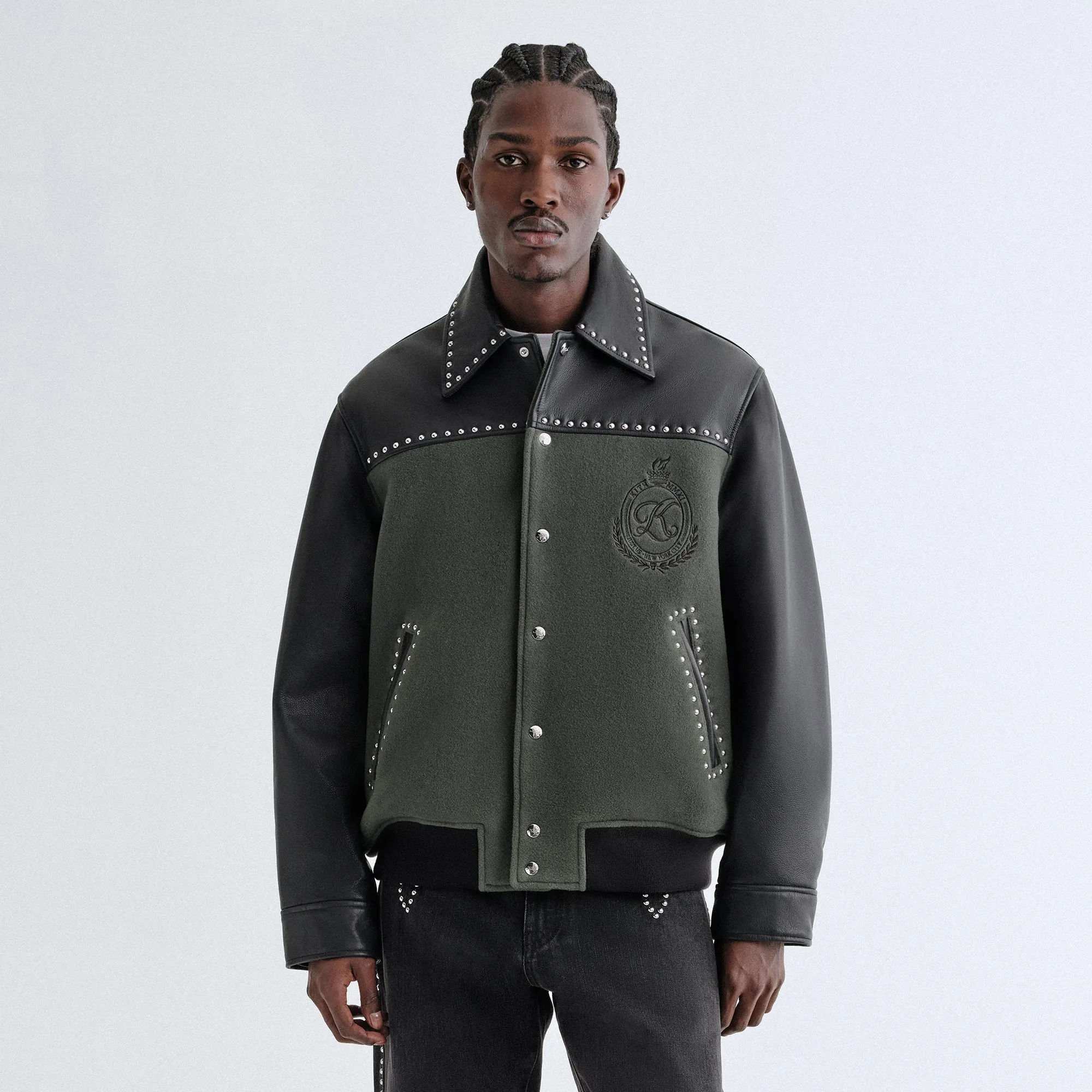 Kith Leather Combo Varsity Jacket - Machine Lightweight Fabric