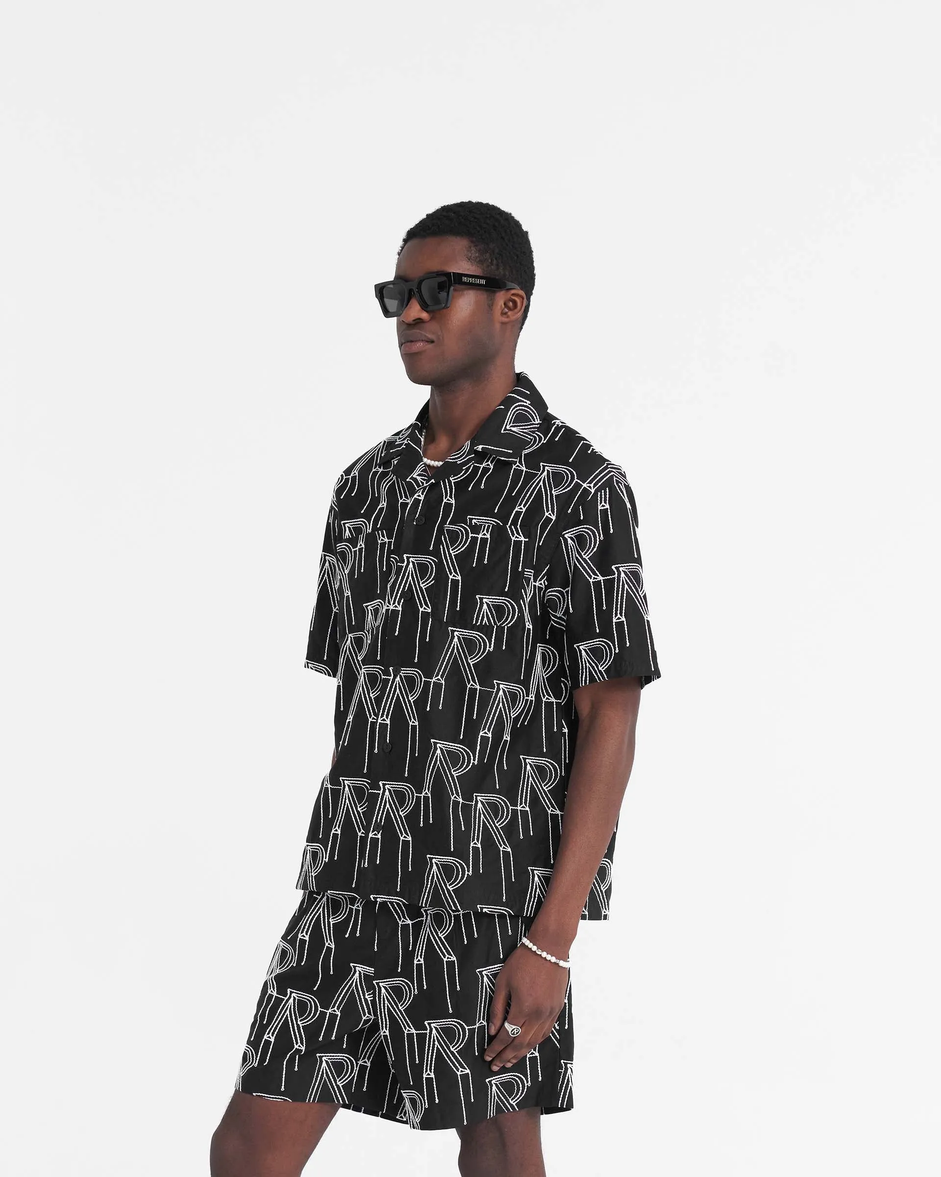 Embroidered Initial Overshirt - Black Wrinkle Resistant Material