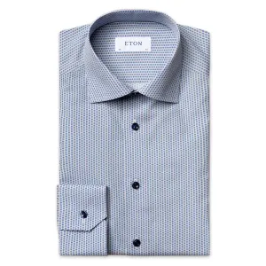 First Date Eton - Contemporary Fit Circle Print Shirt in Blue