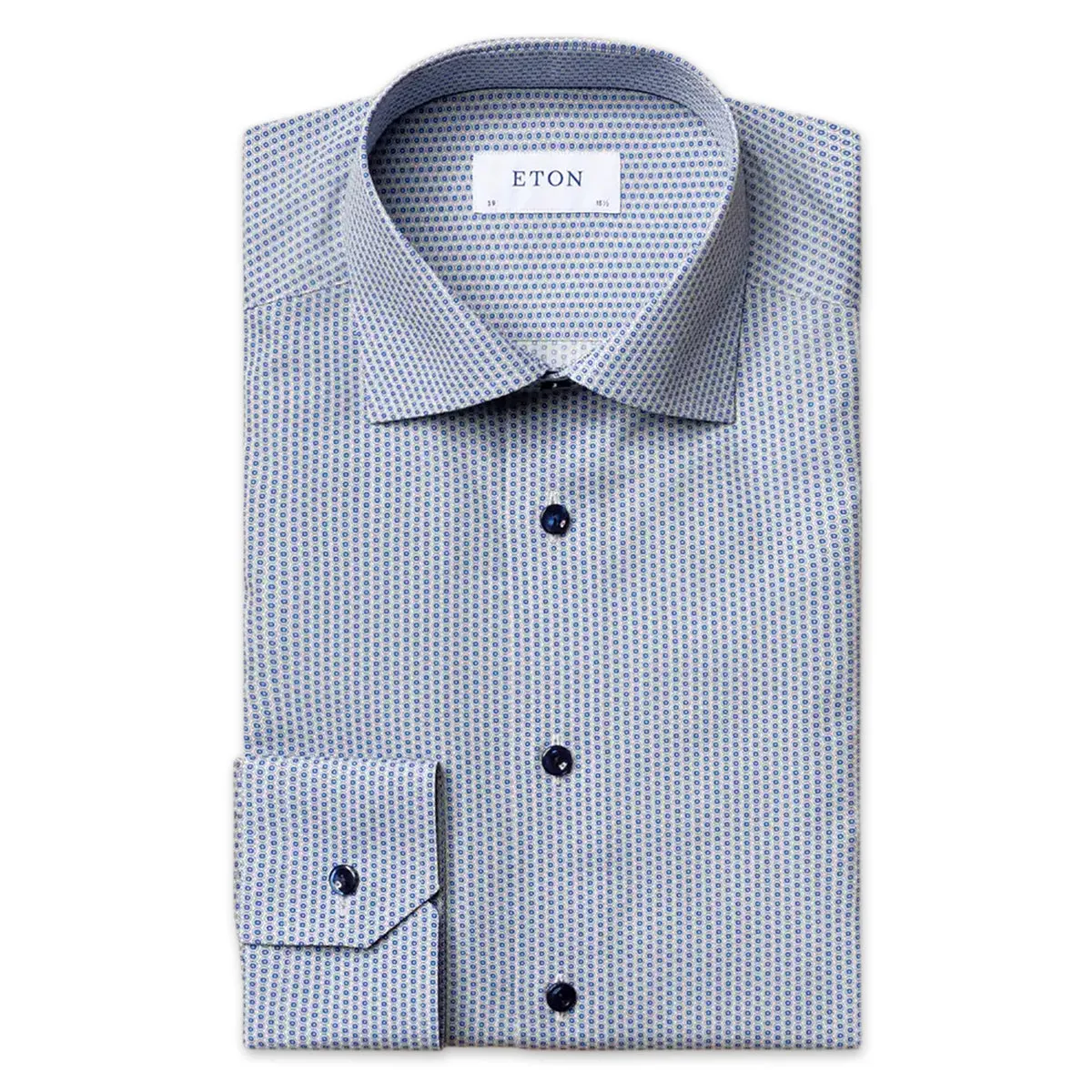 First Date Eton - Contemporary Fit Circle Print Shirt in Blue