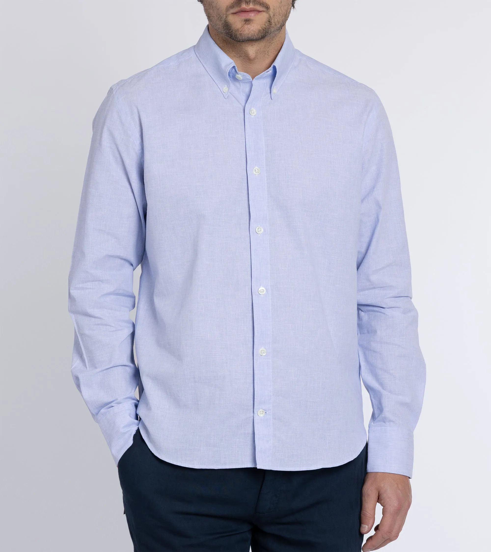 Non Iron Material Layered Hemline Trunk Eldon Cotton Linen Shirt: Light Blue