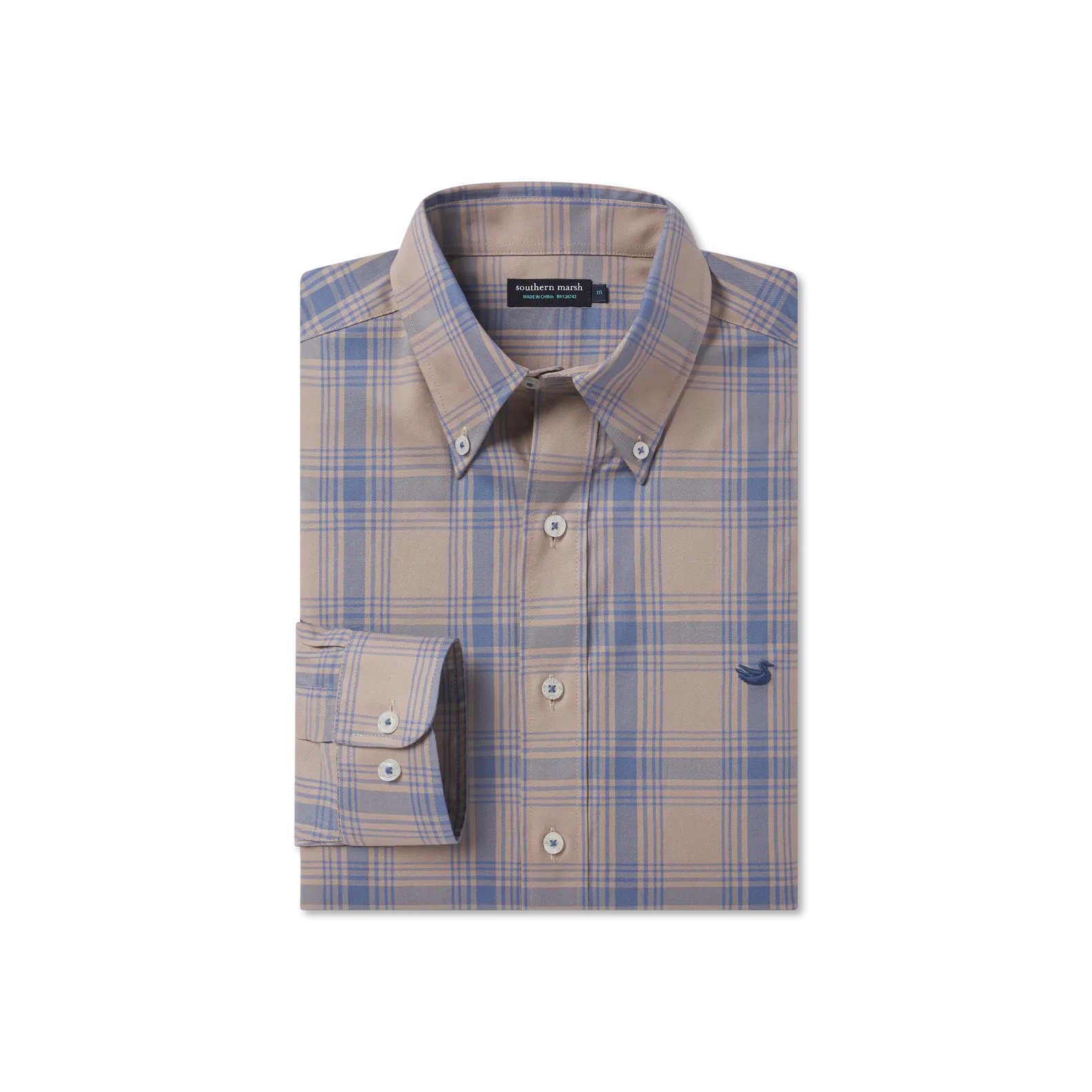 Tupelo Windowpane Dress Shirt Compact Fold Design Round Collar
