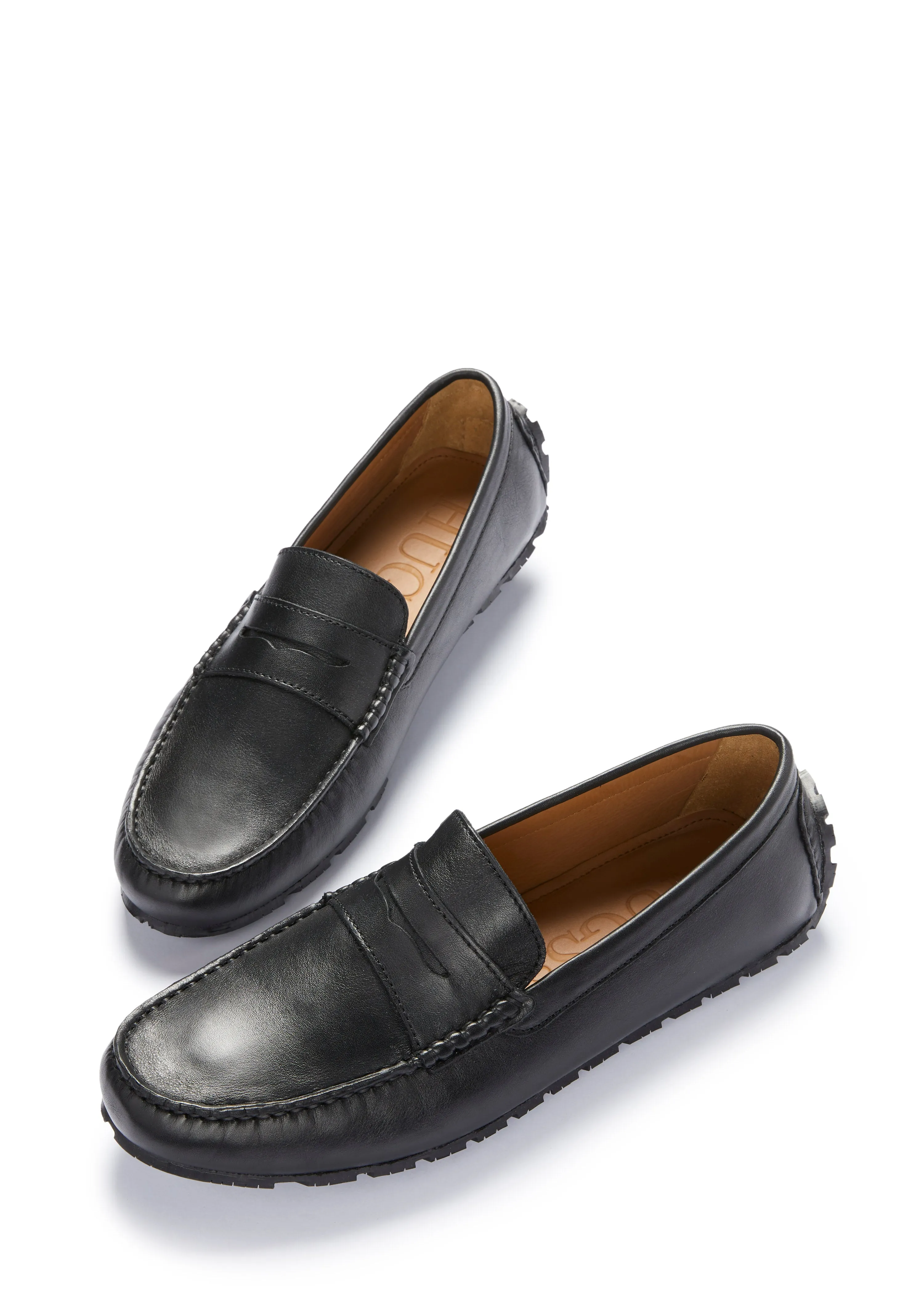Walk Neat Dress Friendly Tyre Sole Penny Driving Loafers, black leather