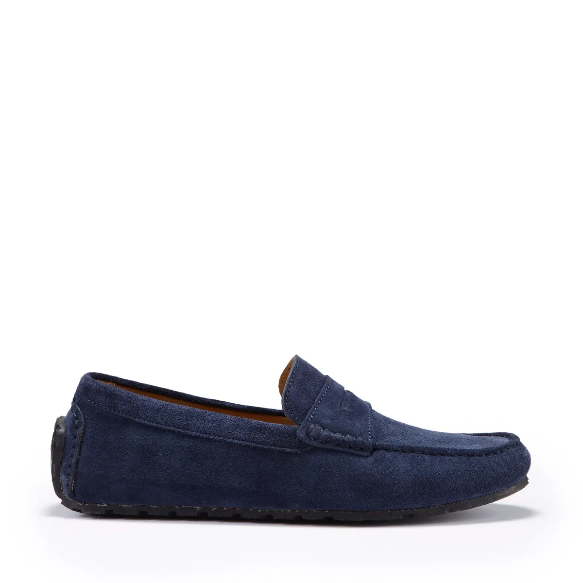 Classic Casual Tyre Sole Penny Driving Loafers, navy blue suede
