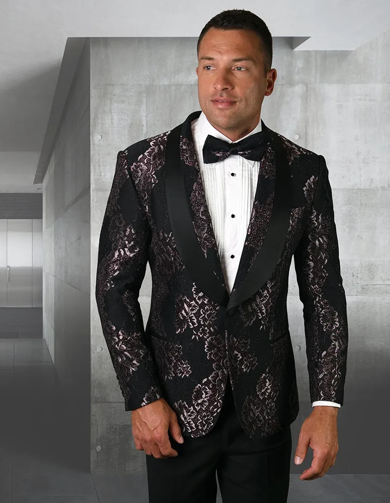 Hooded Versatile Design STATMENT I LJ-104 SINGLE JACKET WITH MATCHING BOW TIE I  BLACK-FUSCHIA