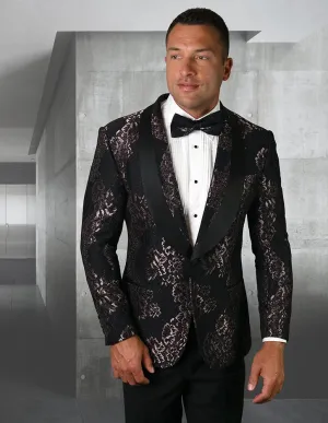 Hooded Versatile Design STATMENT I LJ-104 SINGLE JACKET WITH MATCHING BOW TIE I  BLACK-FUSCHIA