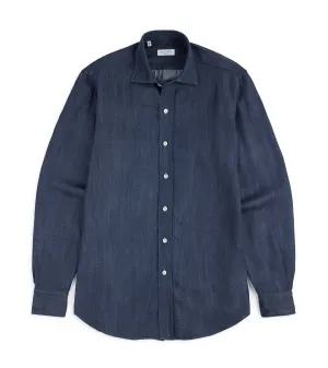 Everyday Comfort Ergonomic Back Panel Salvatore Piccolo Lyocell Denim Shirt: Mid Blue
