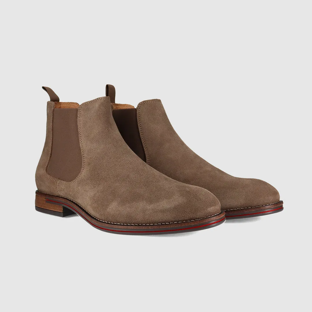 Flexible Frame Rainy Day Commuter Winner Chelsea Boots Taupe Suede