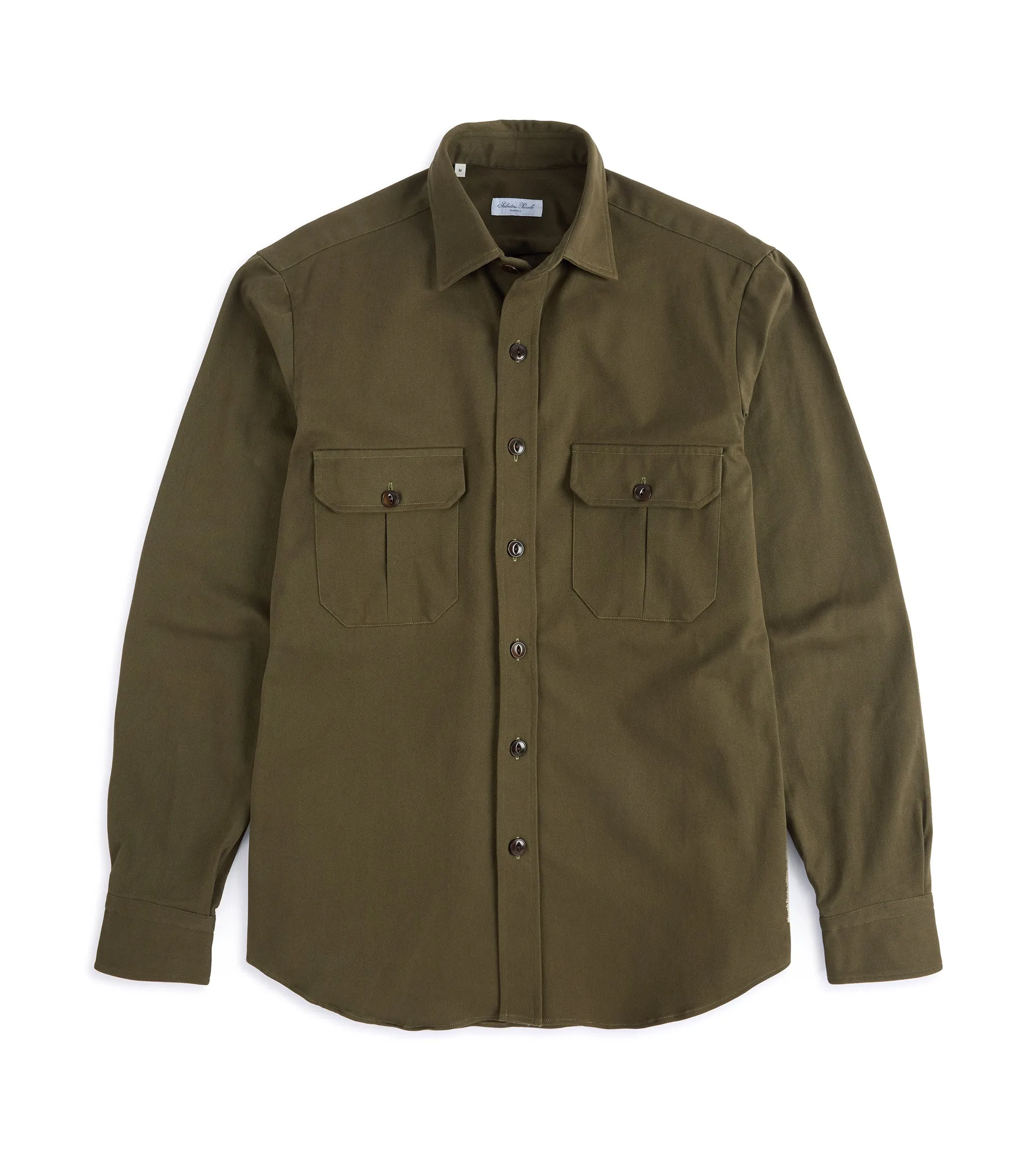 Gym Appropriate Casual Elegance Salvatore Piccolo Heavy Brushed Cotton Military Shirt: Olive