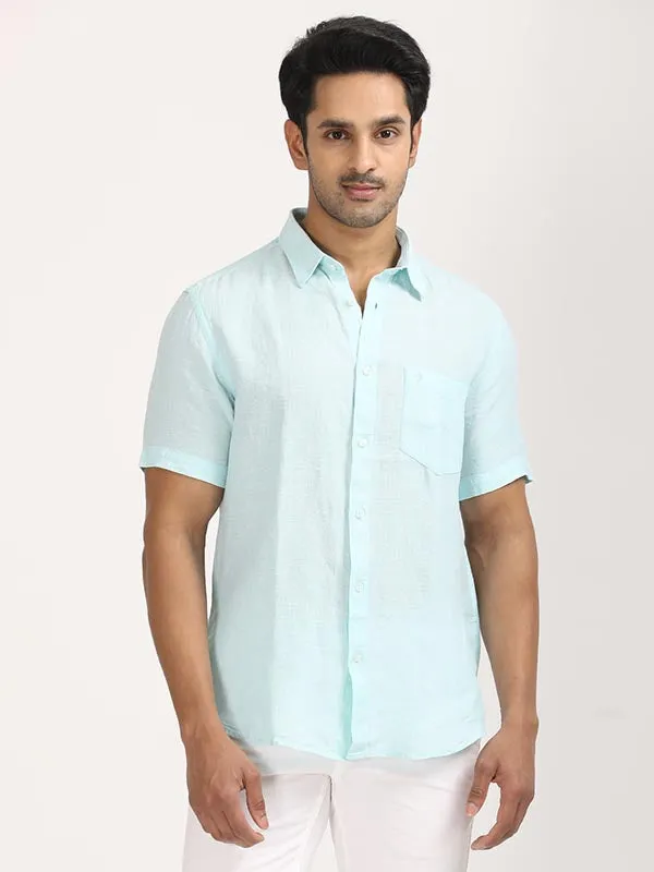 Men Solid Half Sleeve Linen Shirt Sustainable Material Weekend Casual