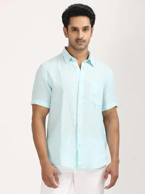 Men Solid Half Sleeve Linen Shirt Smooth Seam Finish