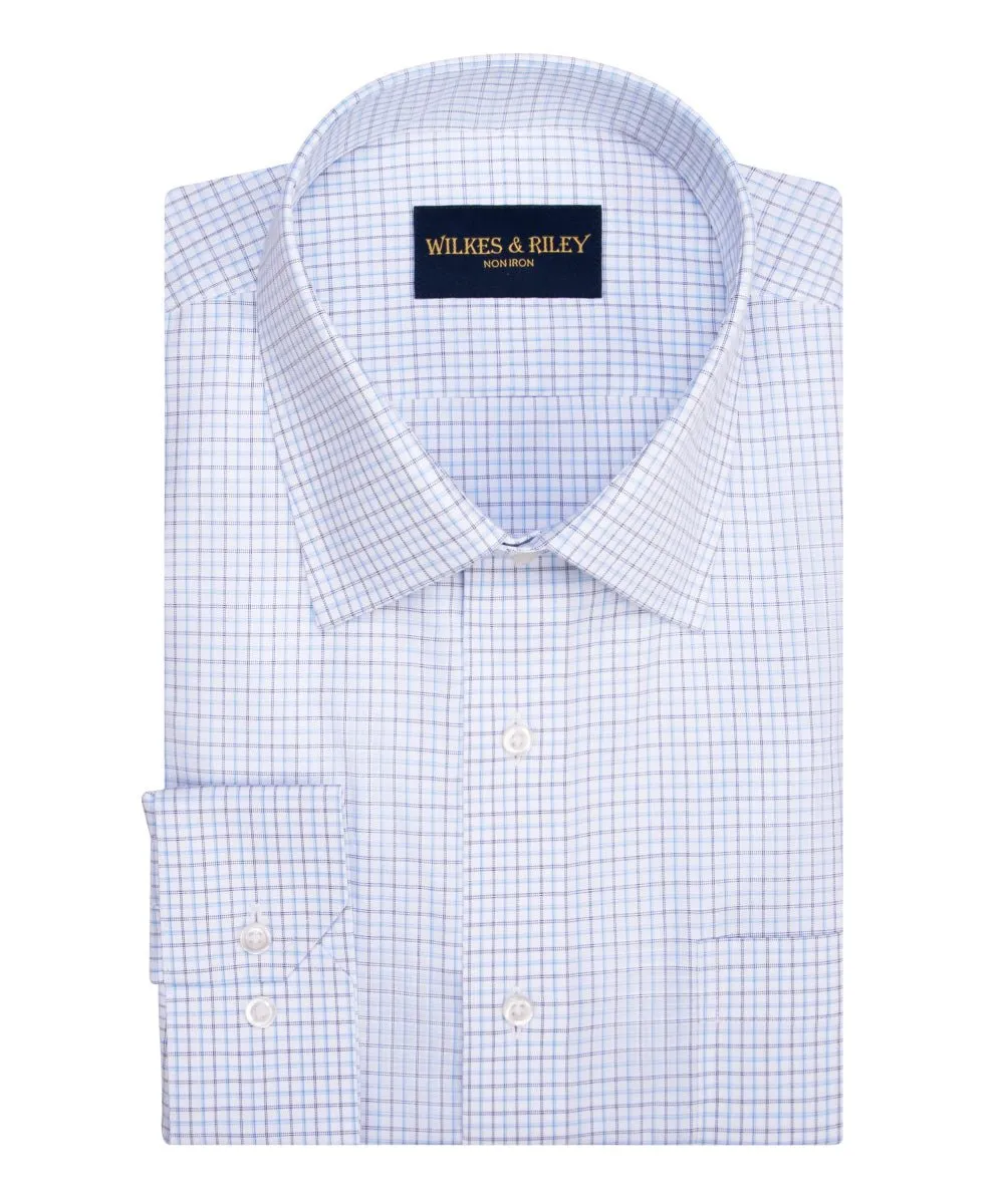 Tailored Style Sky / Navy Graph Spread Collar  Non-Iron Broadcloth Dress Shirt
