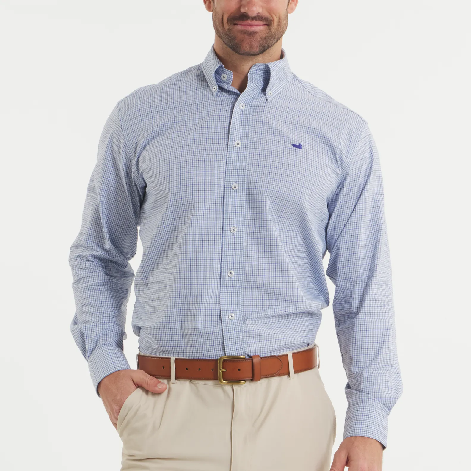 Relaxed Look Handcrafted Detail Dyer Performance Gingham Dress Shirt