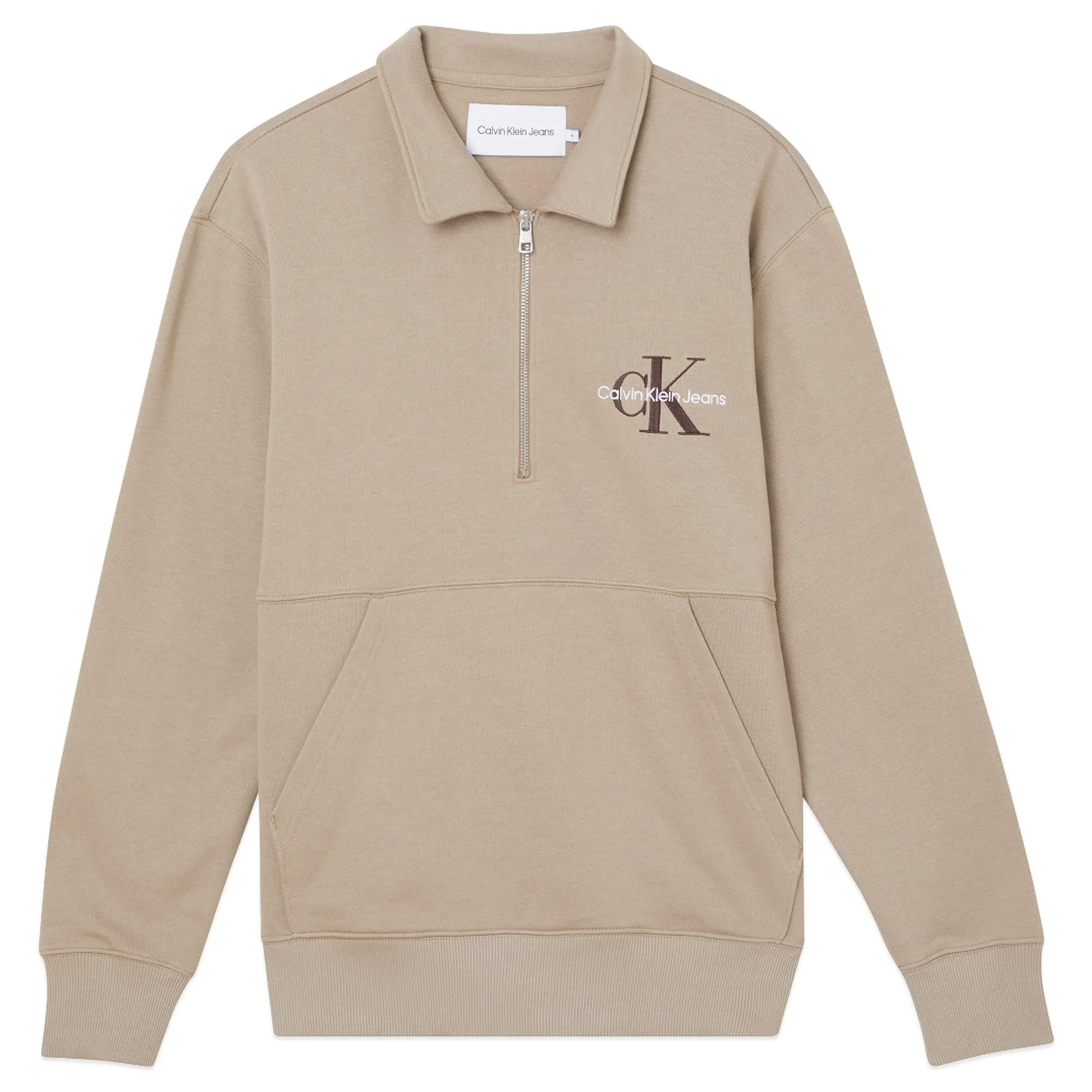 Calvin Klein Monogram Logo Quarter Zip - Perfect Taupe All Day Wear nautical print