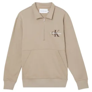 Calvin Klein Monogram Logo Quarter Zip - Perfect Taupe All Day Wear nautical print