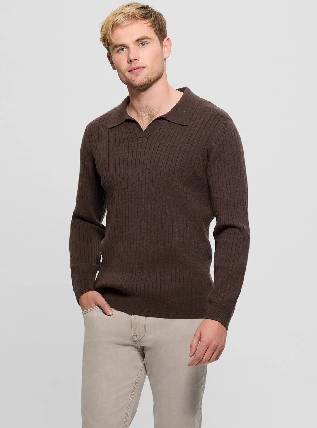Performance Fit Brown Rib Duke Long Sleeve Polo T-Shirt
