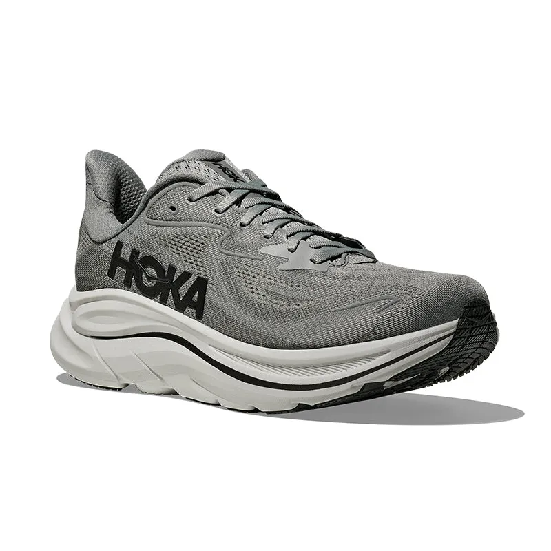Men's Clifton 10 Galactic Grey/Asteroid running in a canyon area shoes