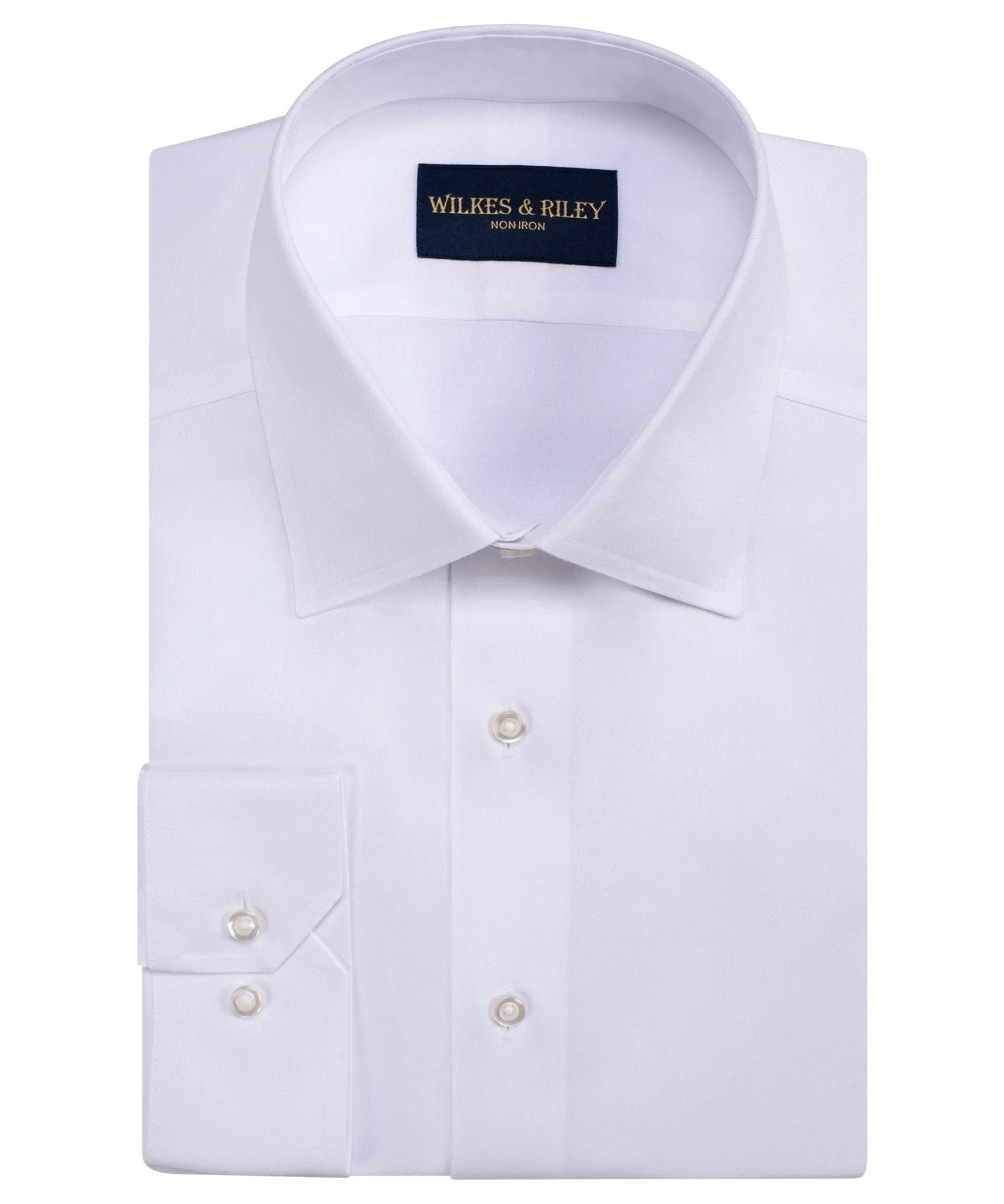 Versatile Layering White Twill Spread Collar Non-Iron Dress Shirt