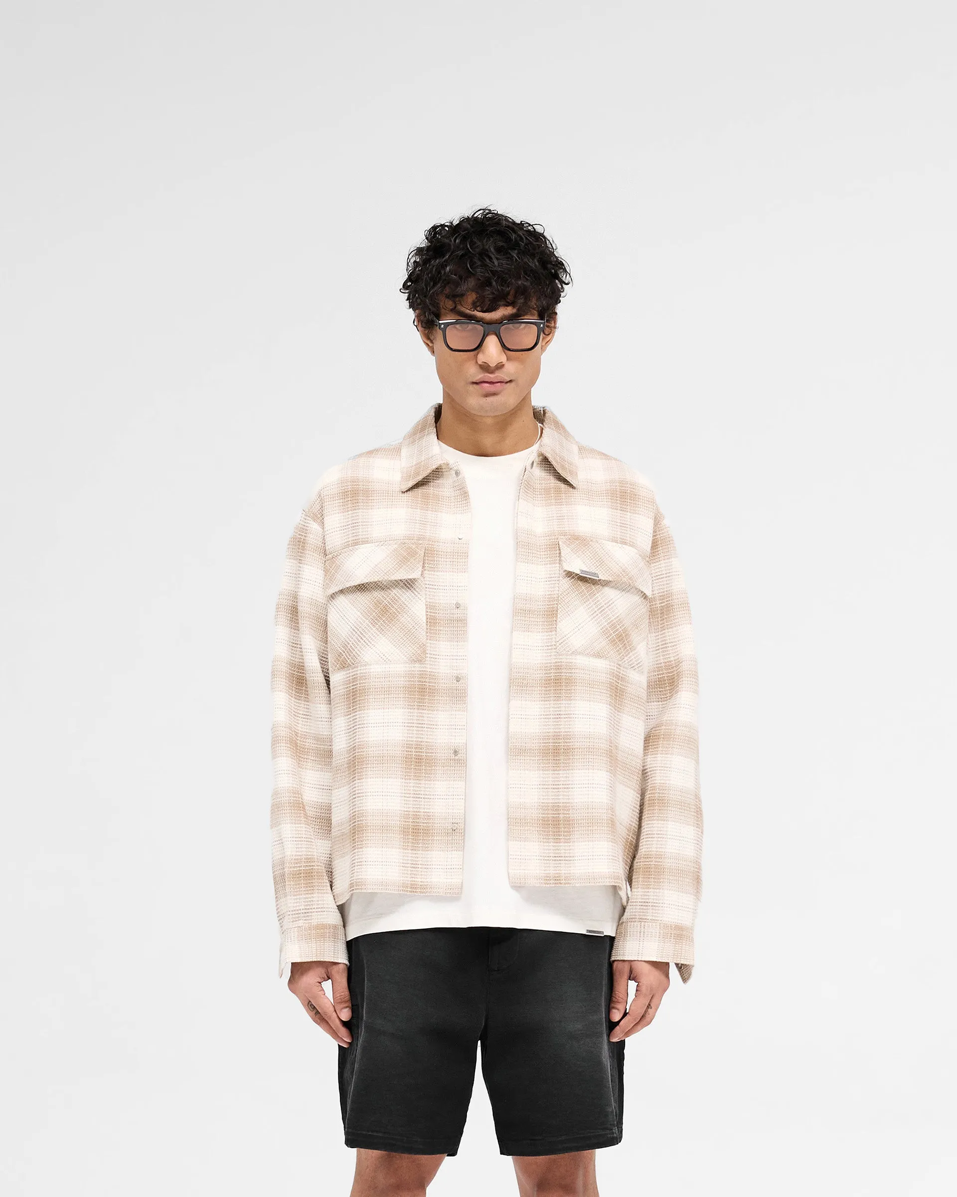 Sophisticated Look Waffle Flannel Shirt - Mid Brown