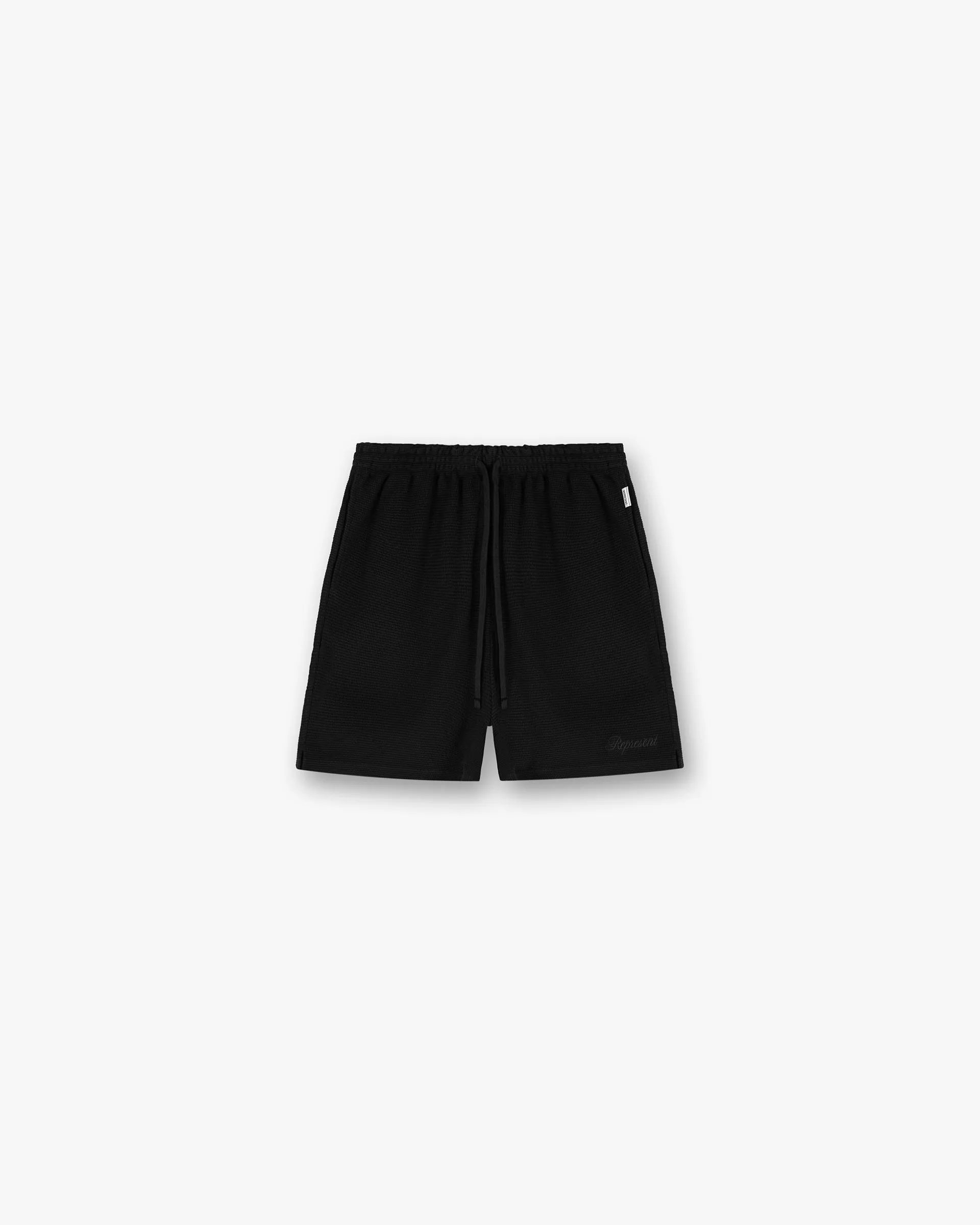 Waffle Shorts - Black Wide Leg Opening Flexible Waistline