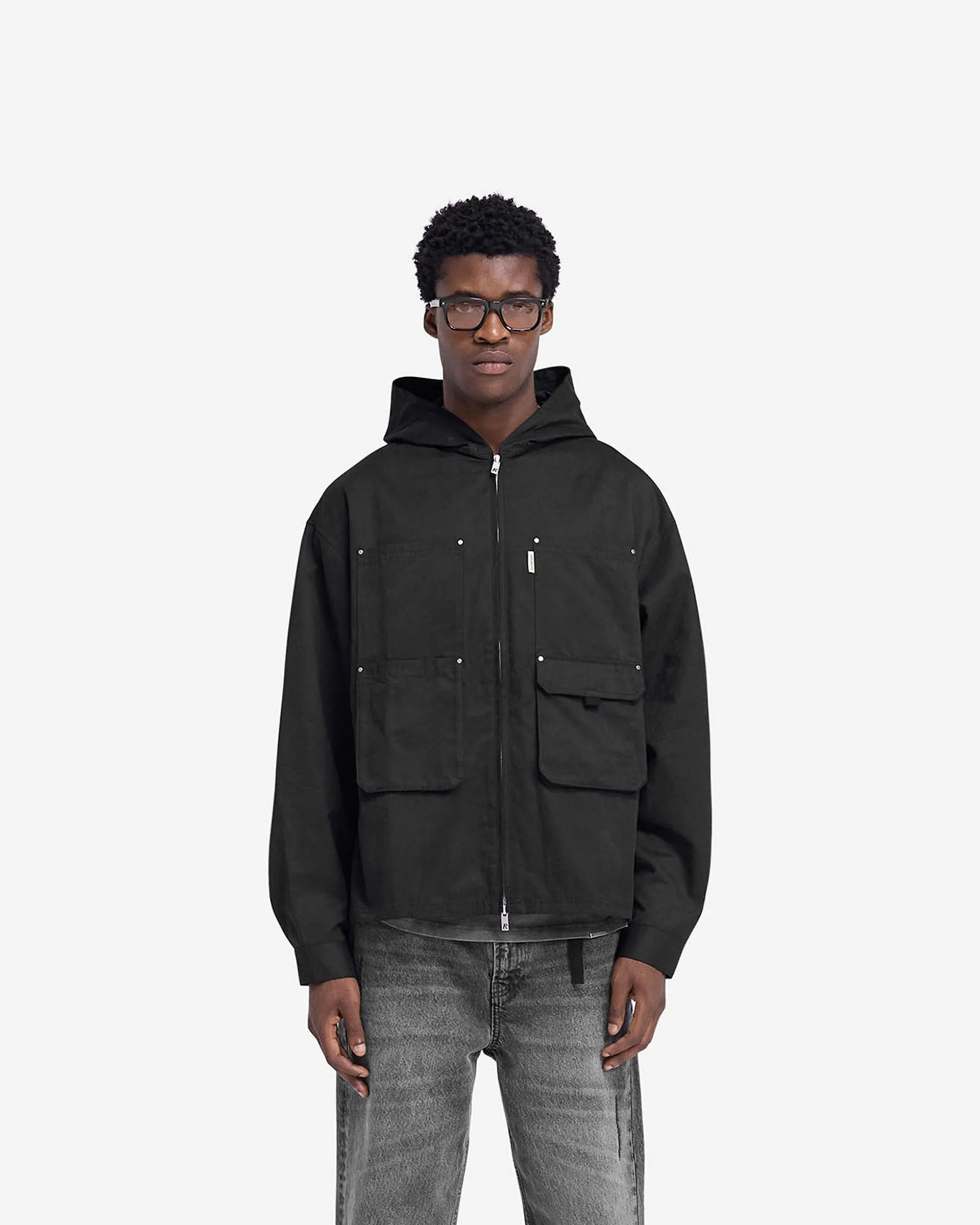 Utility Hooded Shirt - Jet Black Organic Cotton