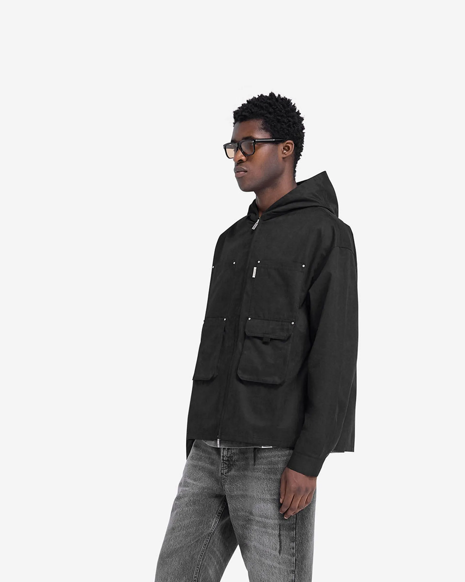 Utility Hooded Shirt - Jet Black Vibrant color