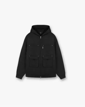 Structured Collar Unisex style Utility Hooded Shirt - Jet Black