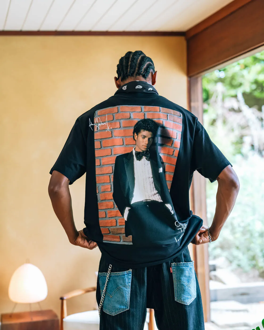 SP x Michael Jackson Brick Mens Short Sleeve Shirt (Black/White) Soft Base Casual Comfort Fit