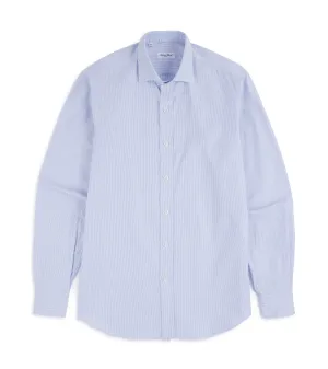 Salvatore Piccolo Soft Cotton Oxford Narrow Stripe Shirt: Blue Timeless Classic crew neck