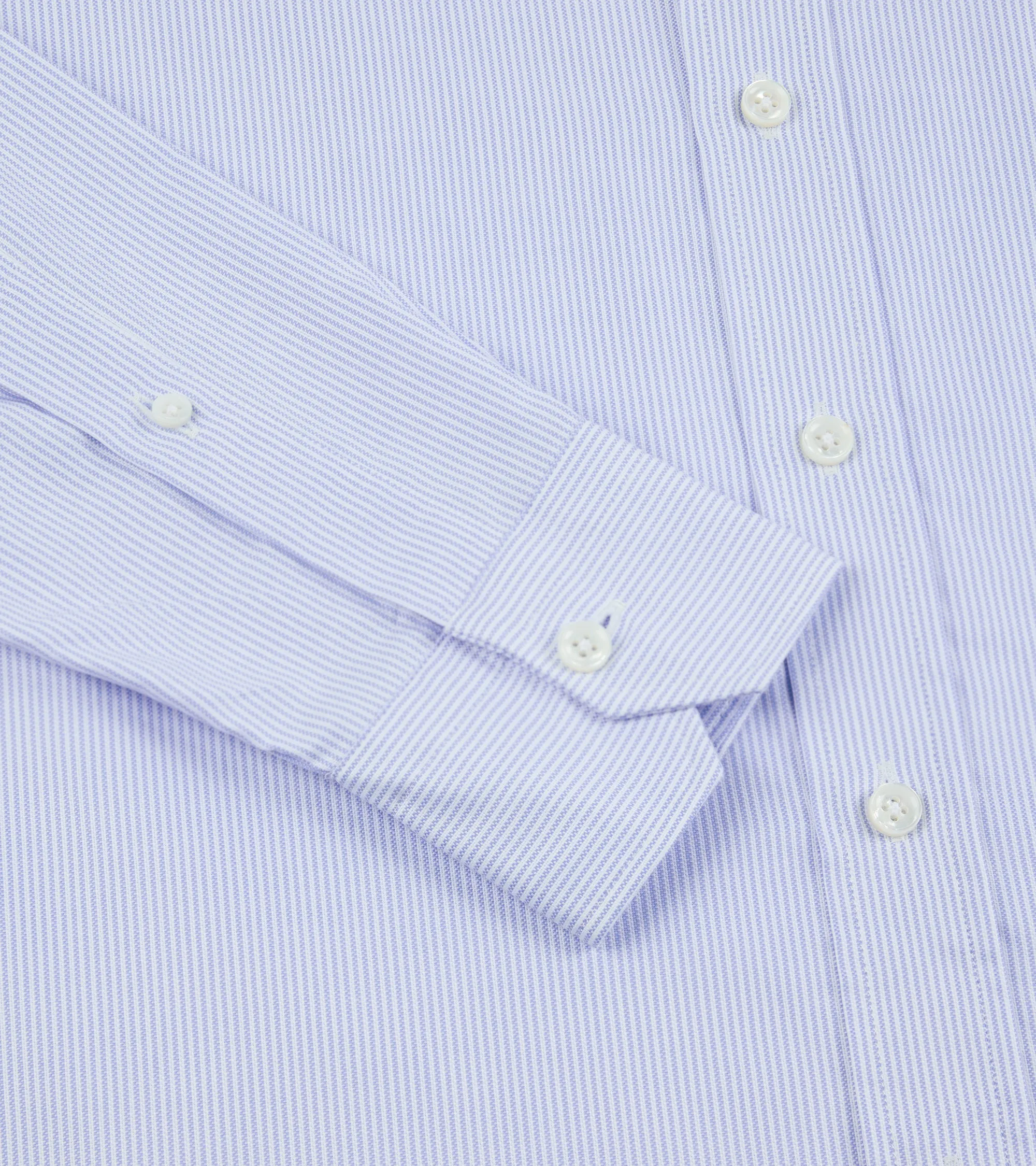 Salvatore Piccolo Soft Cotton Oxford Narrow Stripe Shirt: Blue Smooth Stitch Pattern