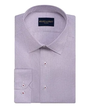 Dk Red Twill Check Spread Collar Non-Iron Dress Shirt Interview Ready Stylish Detail
