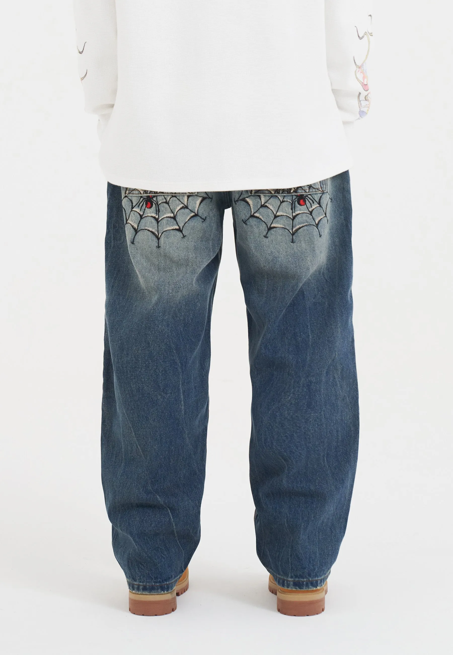 Beach Day Holiday Vibes Mens Black Widow Relaxed Jeans - Dark Blue