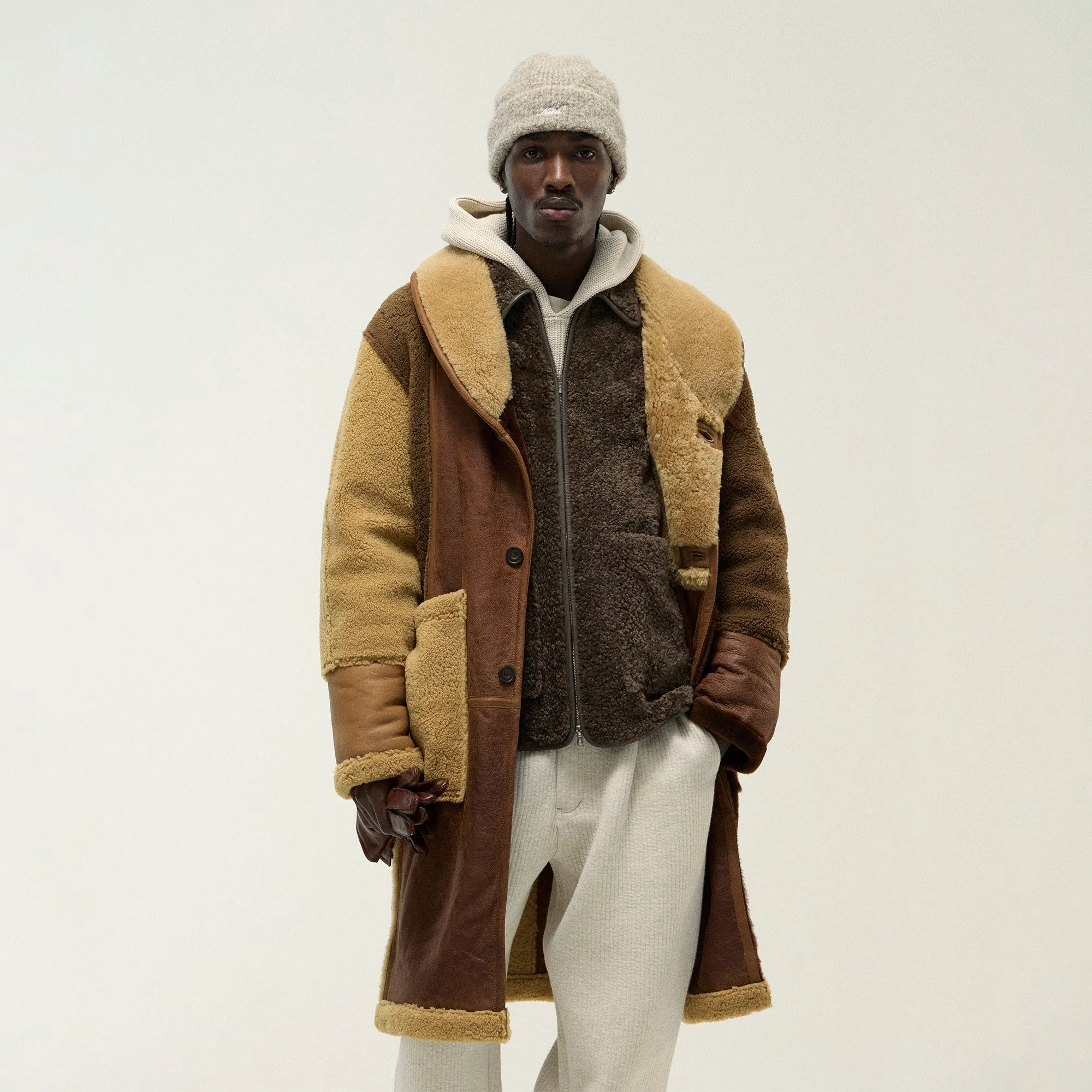 Comfort Fit Cut Kith Shearling Patchwork Becker Coat - Mesa