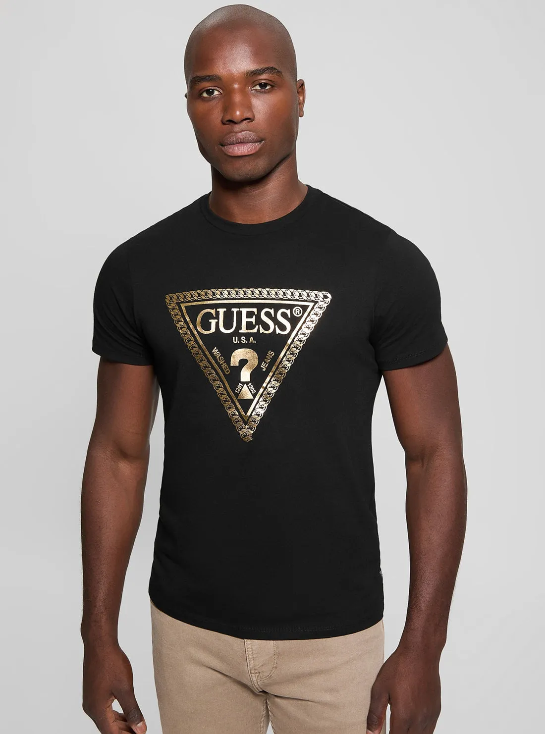 Eco Black Logo Chain T-Shirt Colorfast Material Short sleeved breeziness