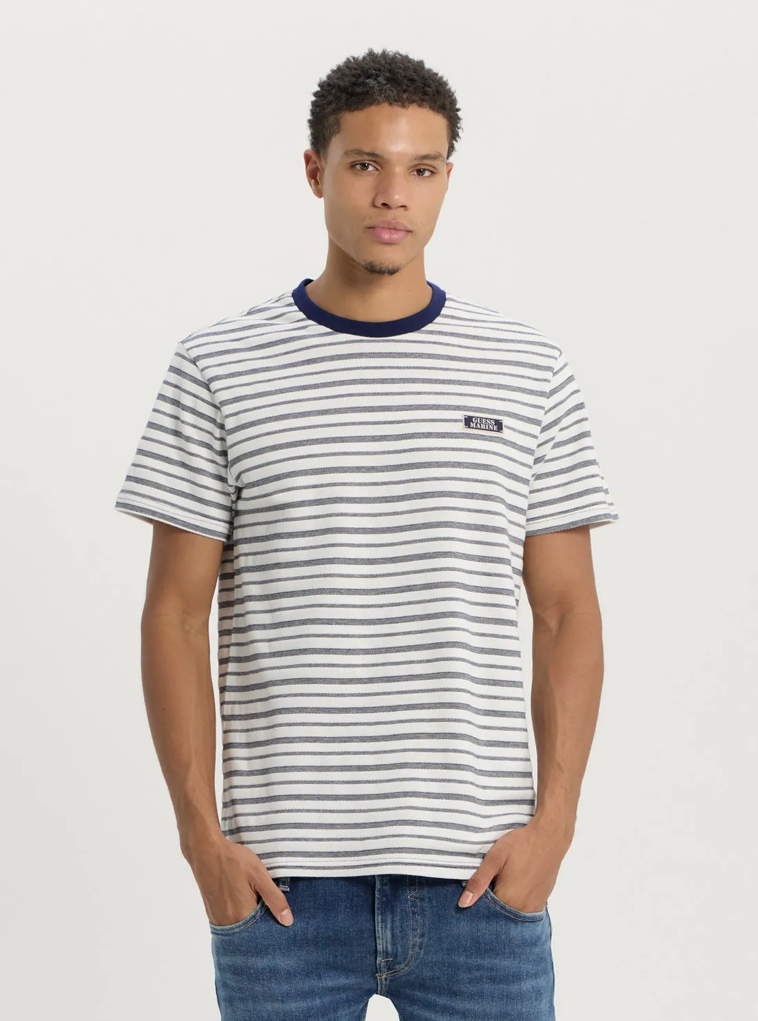 Effortless Comfort Design White Blue Marina Stripe T-Shirt