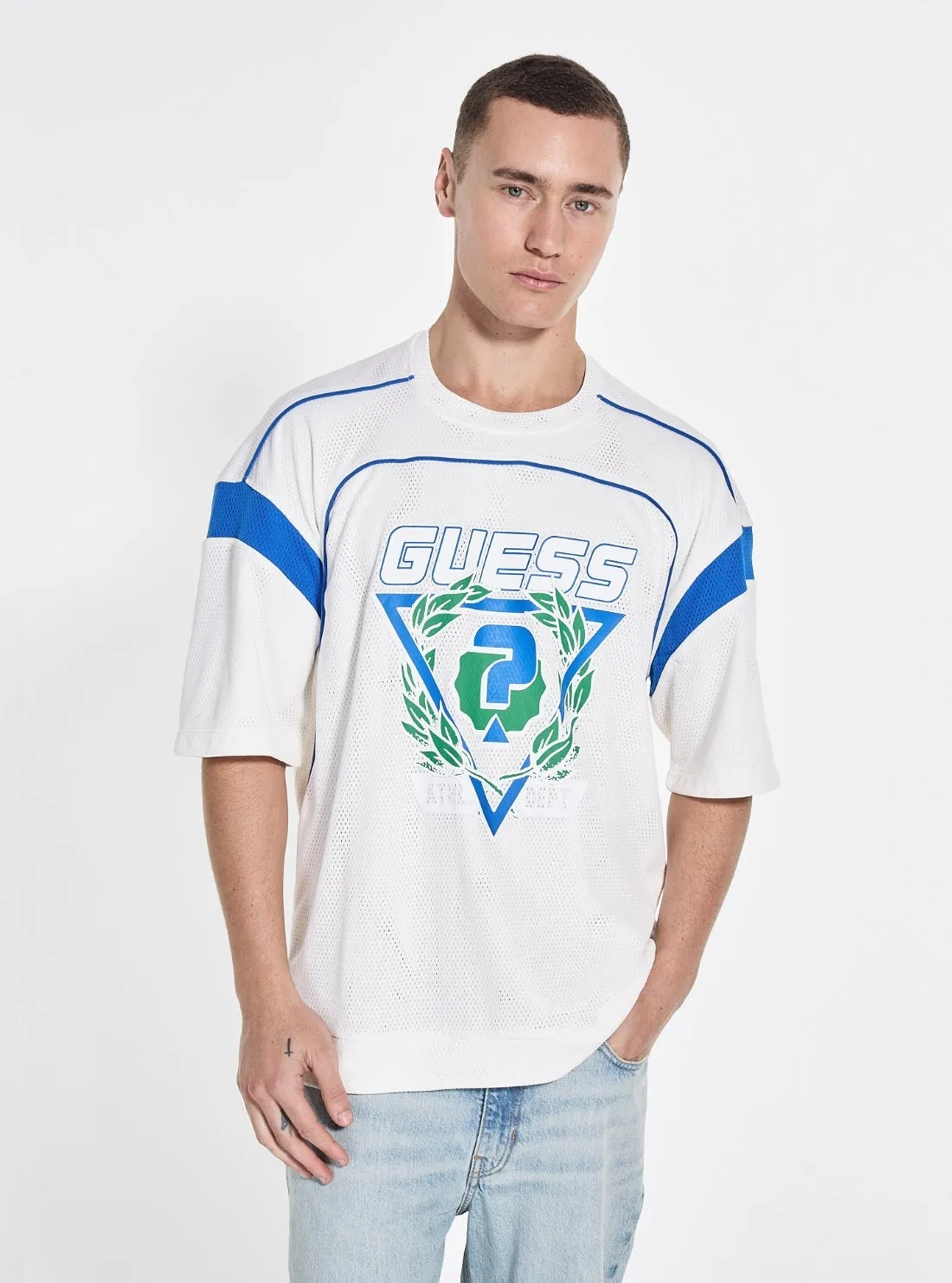 White Bluflax Graphic Active T-Shirt Sublimation Printed Collar